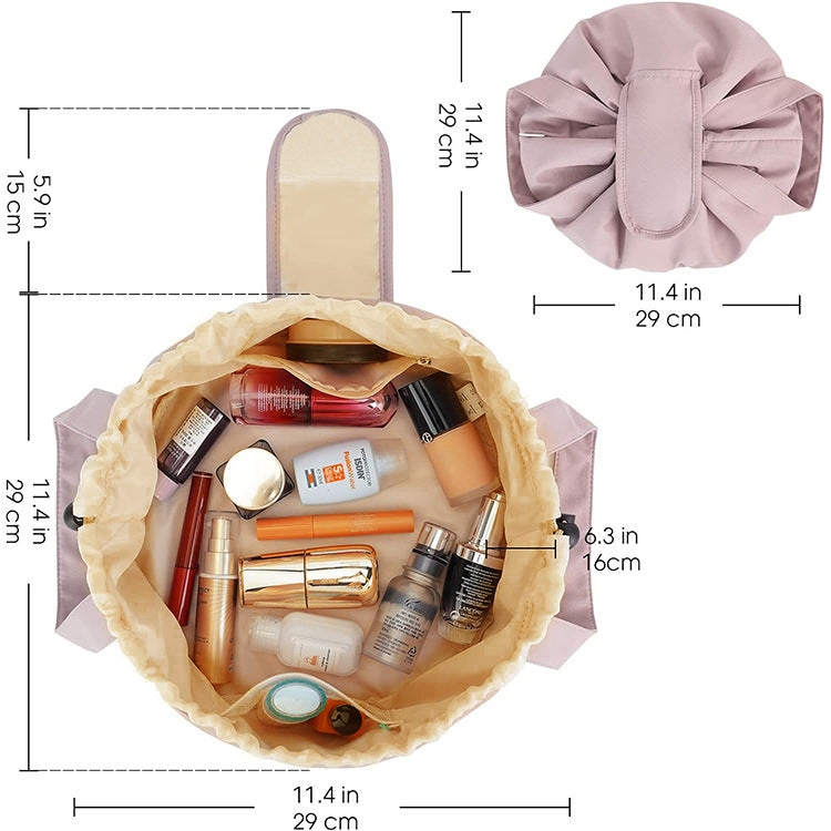 Blue New Large Capacity Portable Drawstring Makeup Bag - Travel Toiletry Bag with Fashionable Cosmetic Brush Storage - Image 3