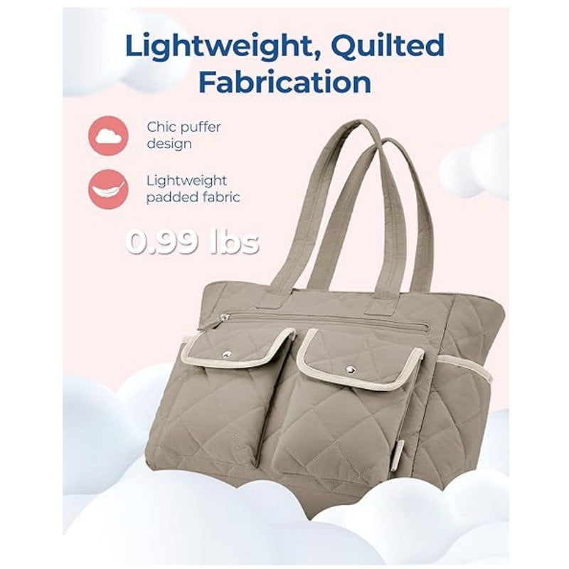 Pink Women's Multi-Pocket Tote Bag - Large Quilted Travel Handbag for Work, Gym, and More - Image 2