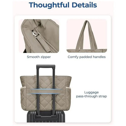 Pink Women's Multi-Pocket Tote Bag - Large Quilted Travel Handbag for Work, Gym, and More - Image 3