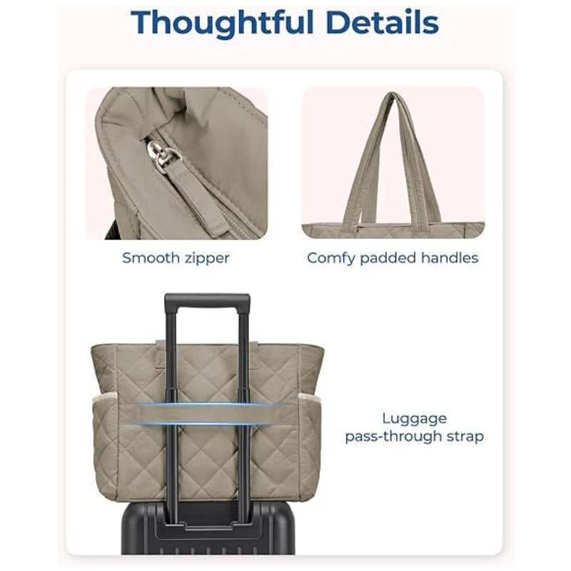 Black Women's Multi-Pocket Tote Bag - Large Quilted Travel Handbag for Work, Gym, and More - Image 3