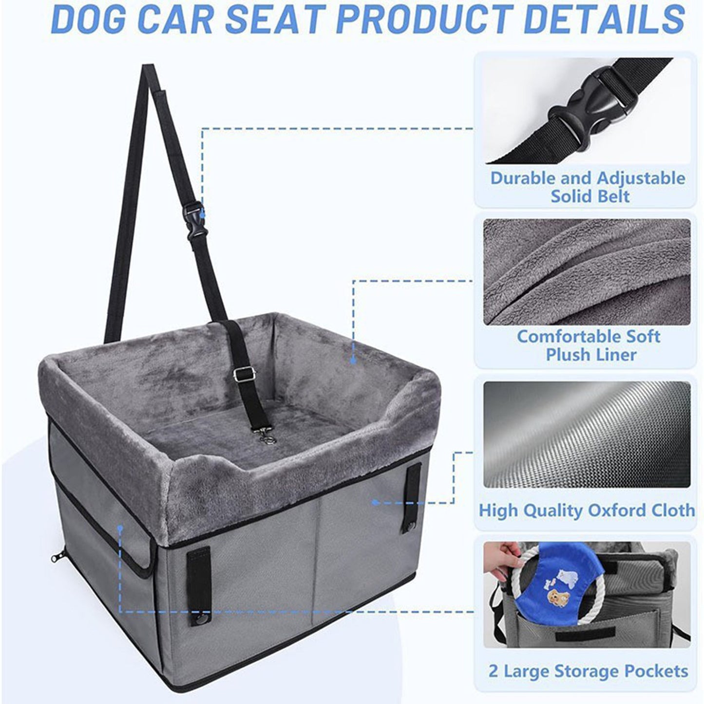 Grey Car Pet Pad - Portable Dog Booster Seat for Safe and Comfortable Travel - Image 2