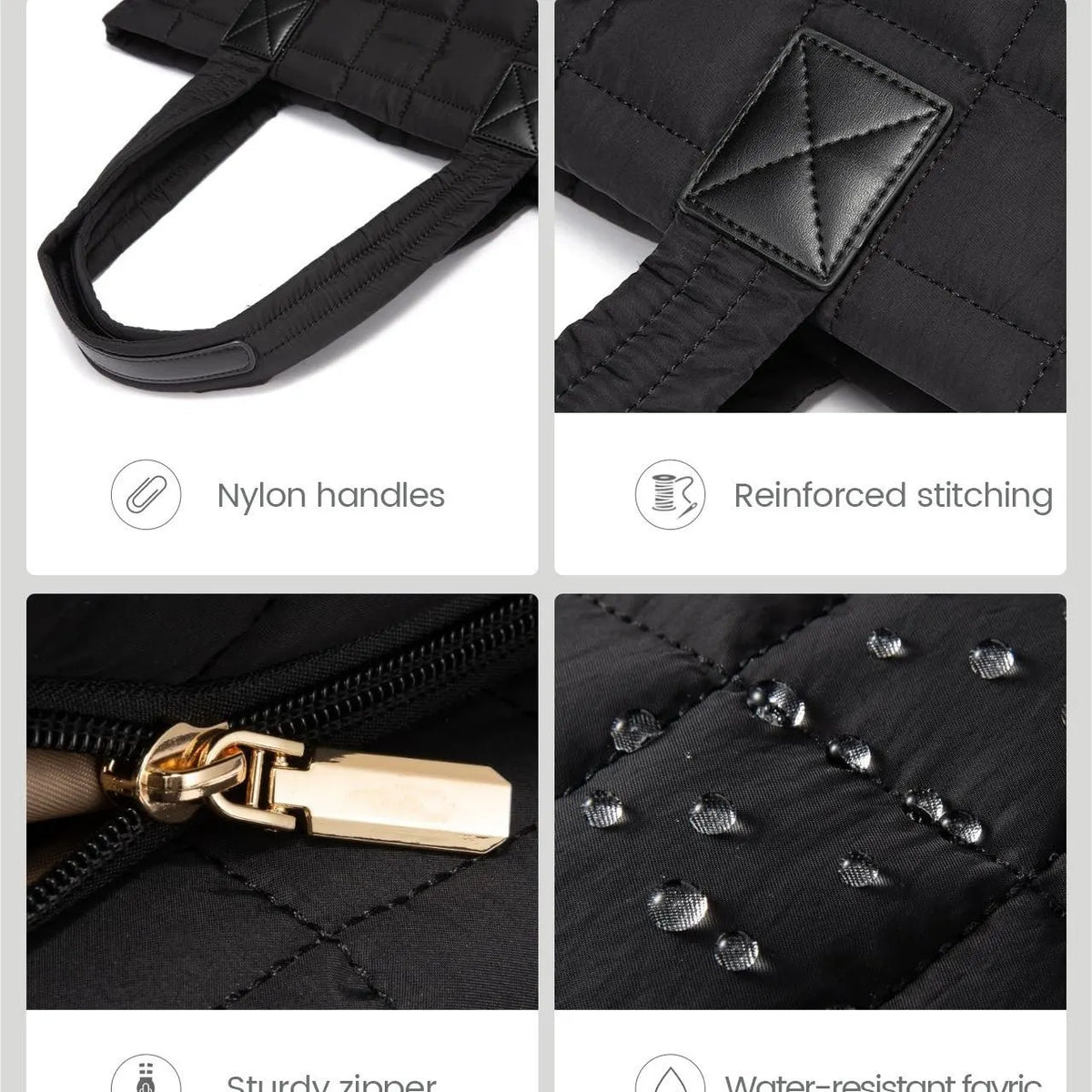 Black New Large Capacity Tote Bag - Fashionable Quilted Women's Shoulder Bag and Laptop Bag - Image 2