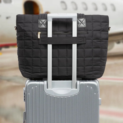 Black New Large Capacity Tote Bag - Fashionable Quilted Women's Shoulder Bag and Laptop Bag - Image 4