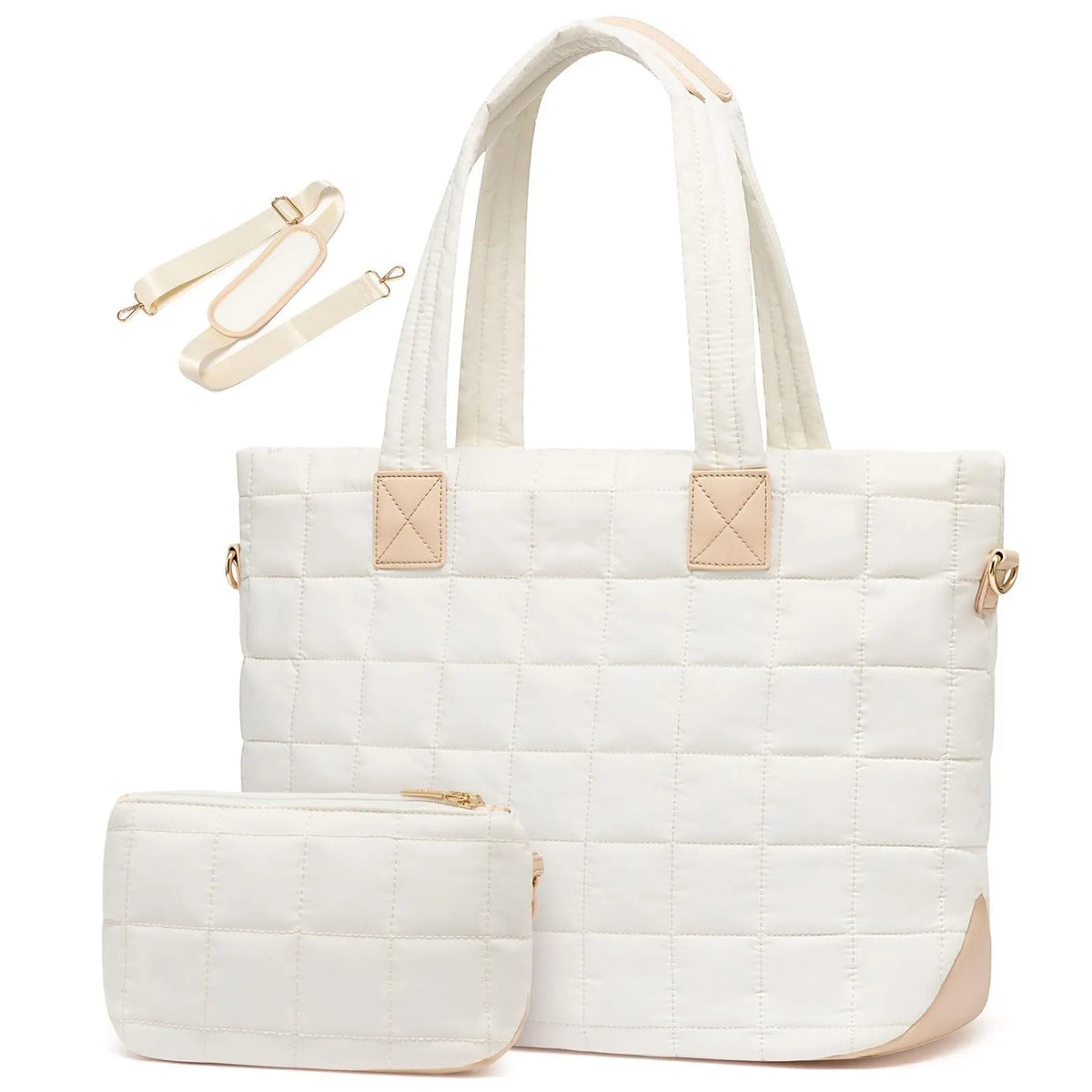 White New Large Capacity Tote Bag - Fashionable Quilted Women's Shoulder Bag and Laptop Bag