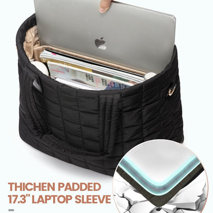 Khaki New Large Capacity Tote Bag - Fashionable Quilted Women's Shoulder Bag and Laptop Bag - Image 3