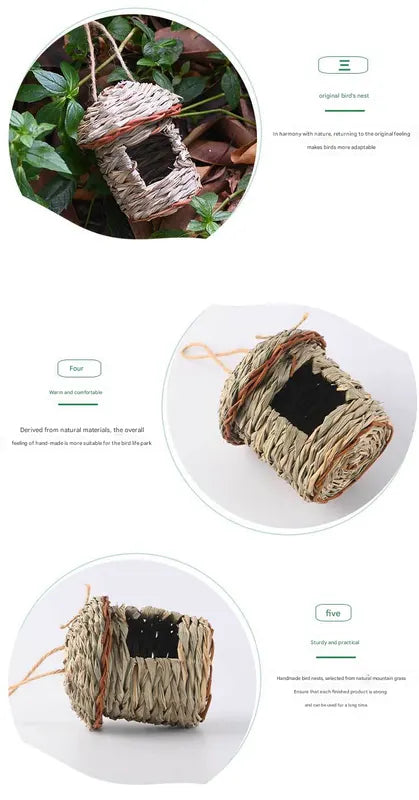 3-Piece Handcrafted Natural Grass Bird Nest - Eco-Friendly Pet Garden Decor(14*10cm) - Image 3