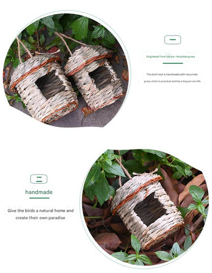 3-Piece Handcrafted Natural Grass Bird Nest - Eco-Friendly Pet Garden Decor(13*8cm) - Image 2