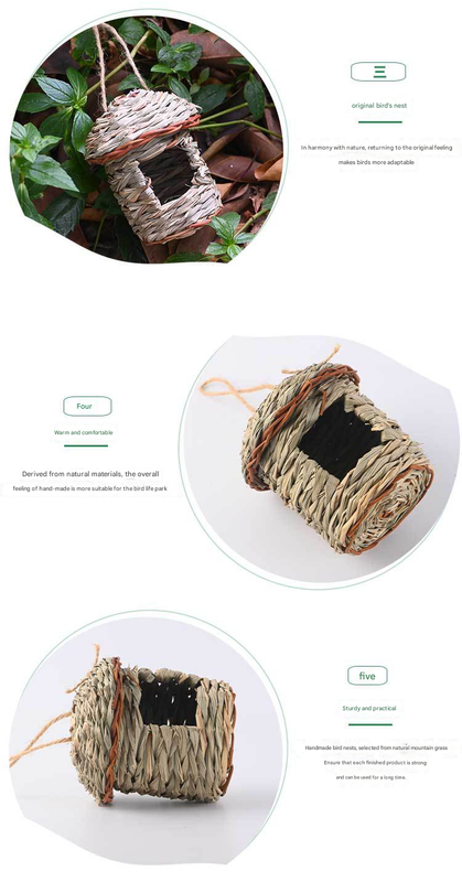 3-Piece Handcrafted Natural Grass Bird Nest - Eco-Friendly Pet Garden Decor(13*8cm) - Image 3