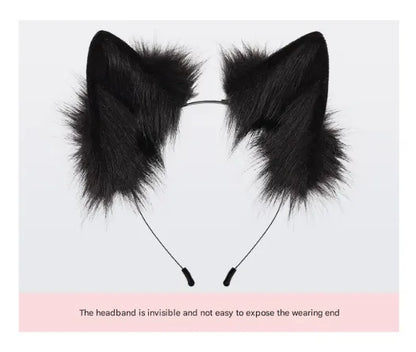 Black and white Halloween Furry Fox Costume Set - Plush Mask, Ears Headband, Tail, and Paws for Cosplay - Image 3