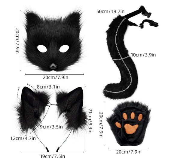 Reddish-brown Halloween Furry Fox Costume Set - Plush Mask, Ears Headband, Tail, and Paws for Cosplay - Image 6