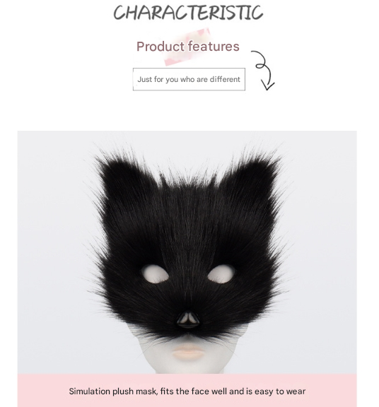 Dark grey Halloween Furry Fox Costume Set - Plush Mask, Ears Headband, Tail, and Paws for Cosplay - Image 2
