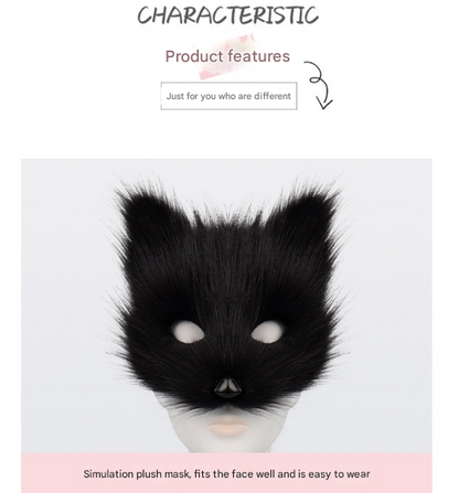 Dark grey Halloween Furry Fox Costume Set - Plush Mask, Ears Headband, Tail, and Paws for Cosplay - Image 2