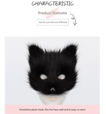 Dark grey Halloween Furry Fox Costume Set - Plush Mask, Ears Headband, Tail, and Paws for Cosplay - Image 2