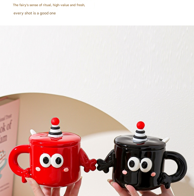 Red Quirky Ceramic Couples Mug Set - Fun and Unique Gift for Weddings and Special Occasions - Image 3