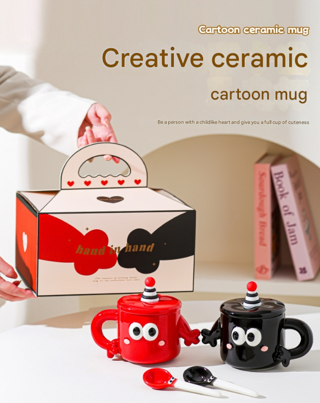 Black Quirky Ceramic Couples Mug Set - Fun and Unique Gift for Weddings and Special Occasions - Image 2