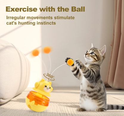 2-Piece Yellow Interactive Cat Tumbler Toy - 3-in-1 Treat Dispensing Puzzle Feeder with Ball Track & Teaser Wand - Image 2