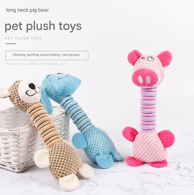 2-Piece Blue Long Neck Plush Dog Toy - Interactive Chew & Cuddle Toy for Puppies - Image 3