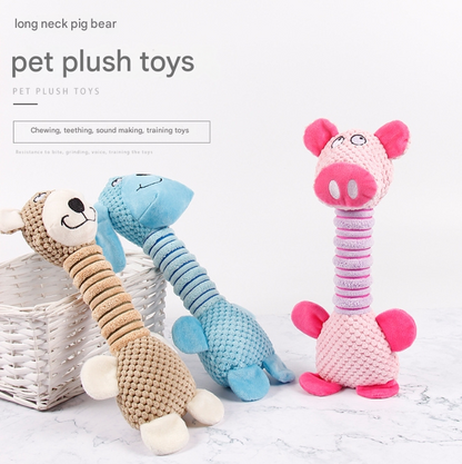 2-Piece Brown Long Neck Plush Dog Toy - Interactive Chew & Cuddle Toy for Puppies - Image 3