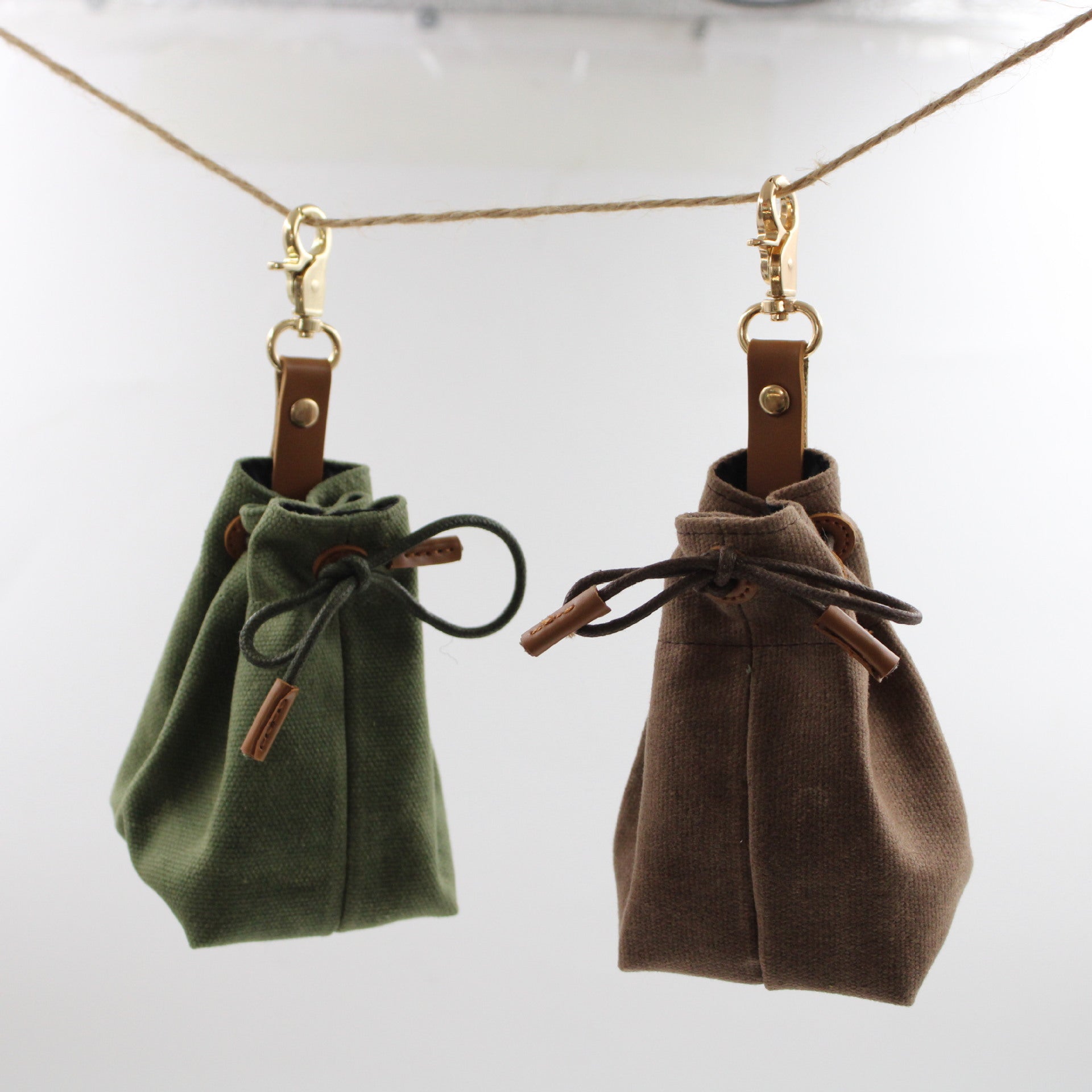 2-PCS Dark green Clip-On Canvas Dog Treat Pouch - Portable Drawstring Bag for Training & Walks - Image 3