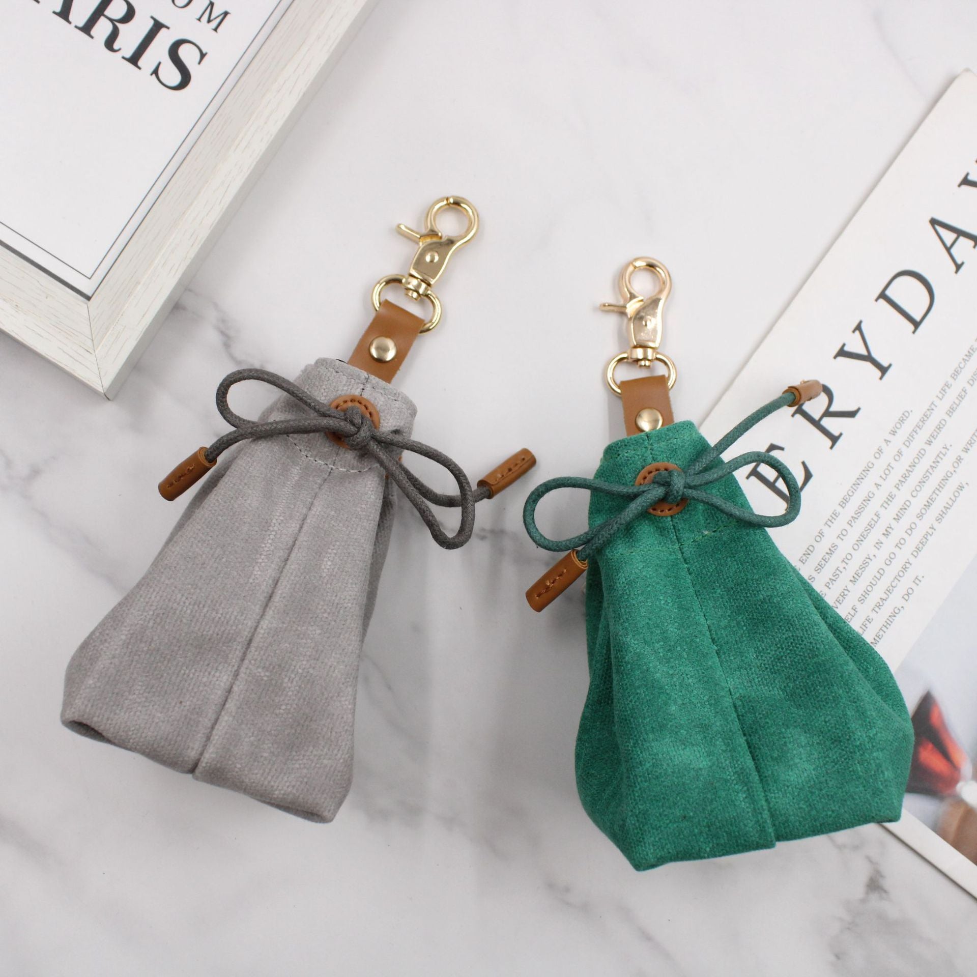 2-PCS Aqua Clip-On Canvas Dog Treat Pouch - Portable Drawstring Bag for Training & Walks - Image 5