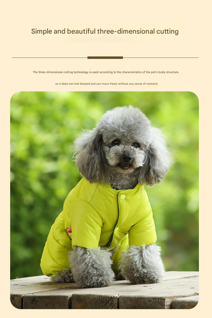 Red Warm Puffer Dog Coat - Waterproof Four-Legged Winter Jumpsuit for Small Dogs - Image 3