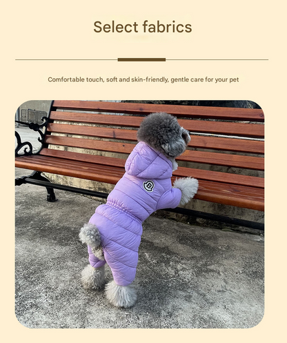 Red Warm Puffer Dog Coat - Waterproof Four-Legged Winter Jumpsuit for Small Dogs - Image 4