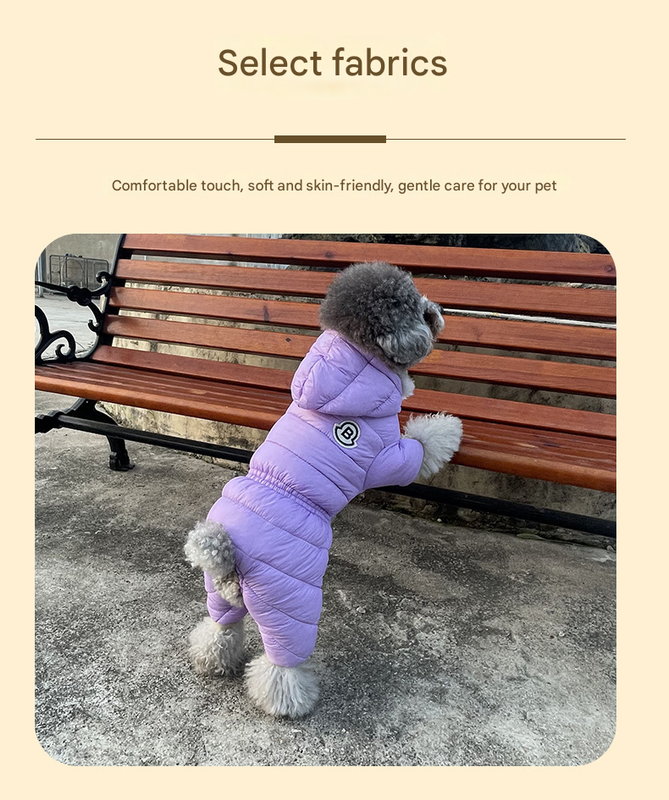 Orange Warm Puffer Dog Coat - Waterproof Four-Legged Winter Jumpsuit for Small Dogs - Image 4