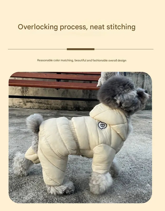 Black Warm Puffer Dog Coat - Waterproof Four-Legged Winter Jumpsuit for Small Dogs - Image 2