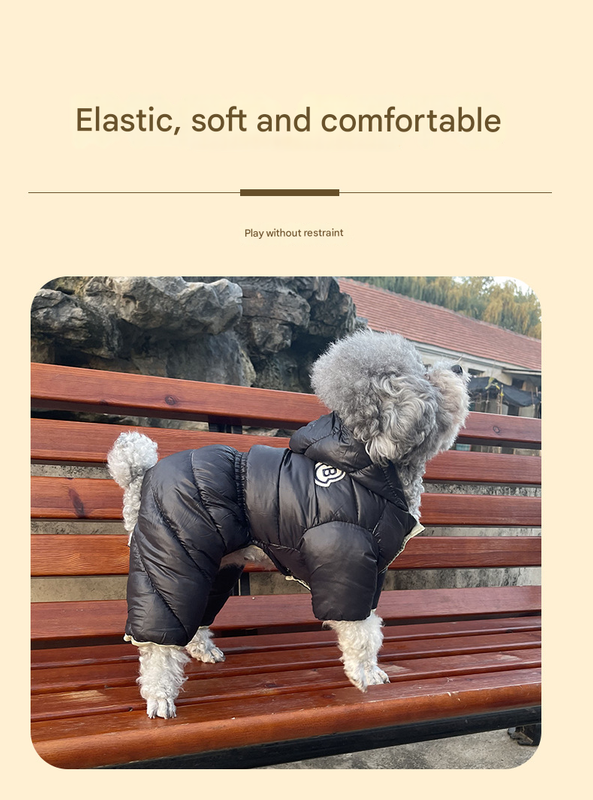 Black Warm Puffer Dog Coat - Waterproof Four-Legged Winter Jumpsuit for Small Dogs - Image 5