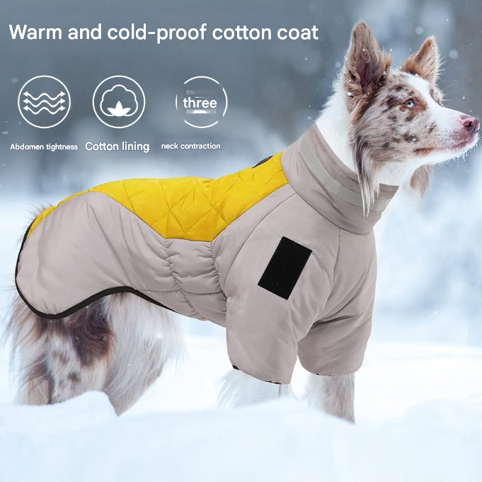 Greyish yellow Reflective Winter Dog Coat - Waterproof Puffer Vest with Harness D-Ring for Outdoor Walks(6XL) - Image 2