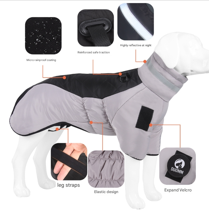Greyish yellow Reflective Winter Dog Coat - Waterproof Puffer Vest with Harness D-Ring for Outdoor Walks(6XL) - Image 3