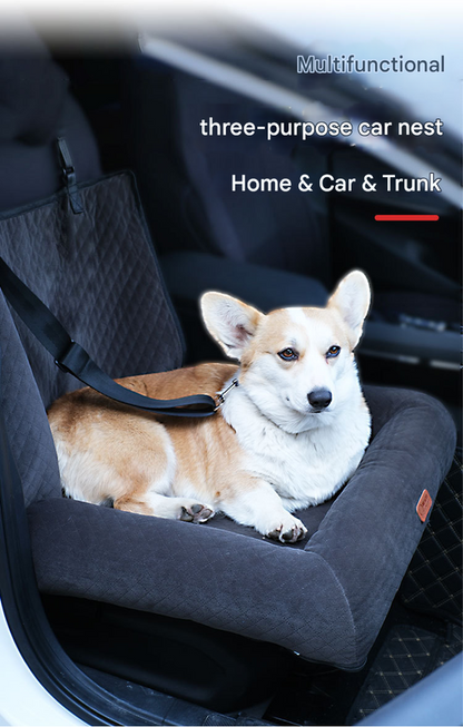 Grey Plush Dog Car Booster Seat - 2-in-1 Travel Bed for Small Dogs with Washable Cover - Image 2