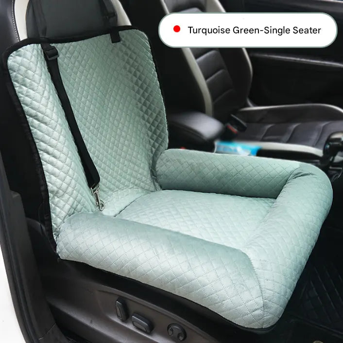 Turquoise Plush Dog Car Booster Seat - 2-in-1 Travel Bed for Small Dogs with Washable Cover