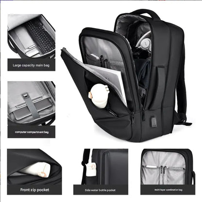 Black Expandable Business Laptop Backpack with USB Charging Port - Large Capacity Work & Travel Bag for 15.6 Inch Laptops - Image 3