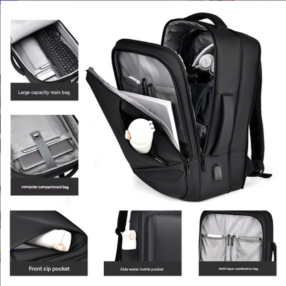 Green Expandable Business Laptop Backpack with USB Charging Port - Large Capacity Work & Travel Bag for 15.6 Inch Laptops - Image 3