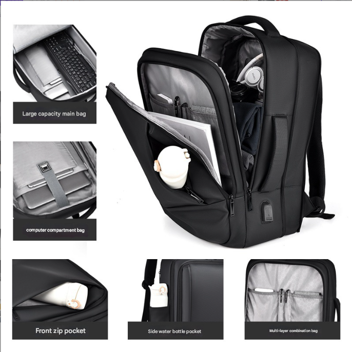 Blue Expandable Business Laptop Backpack with USB Charging Port - Large Capacity Work & Travel Bag for 15.6 Inch Laptops - Image 3