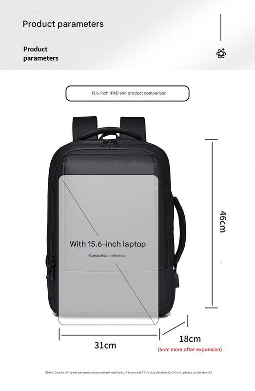 Grey Expandable Business Laptop Backpack with USB Charging Port - Large Capacity Work & Travel Bag for 15.6 Inch Laptops - Image 4