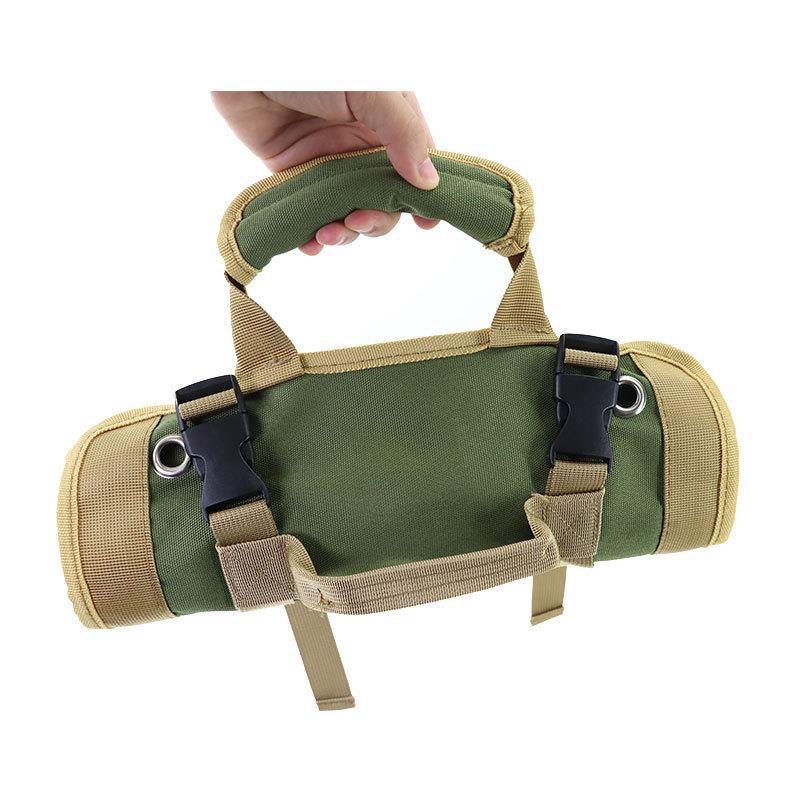 Black Heavy-Duty Roll-Up Tool Bag Organizer - Waterproof 1200D Fabric with 6 Pockets & Detachable Pouches - Image 3