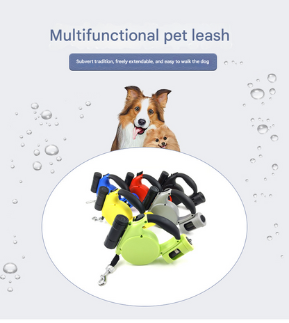 Yellow 3-in-1 Retractable Dog Leash with LED Flashlight & Poop Bag Dispenser | Heavy Duty Tangle-Free Leash for Safe Night Walks - Image 2