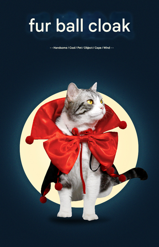 Red Regal Vampire Pet Cape | Halloween & Christmas Costume Cloak with Bow & Pom-Poms for Dogs and Cats(Size M) - Image 2