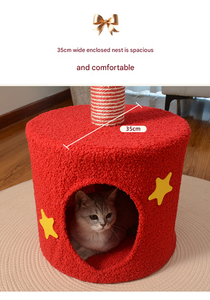 Festive Christmas Tree Cat Scratcher & Condo | 2-in-1 Sisal Post with Cozy Hideaway Bed - Image 4