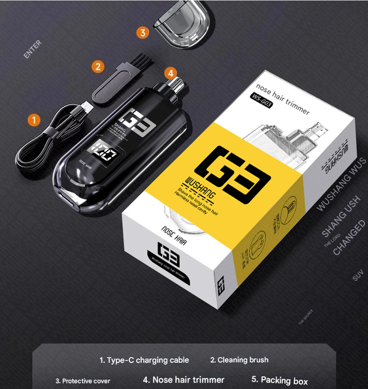 Orange Painless Electric Nose & Ear Hair Trimmer - USB-C Rechargeable Grooming Tool with LED Battery Display for Men and Women - Image 6