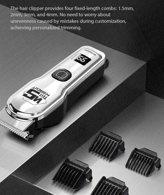 Black Professional Cordless Hair Clippers - USB Rechargeable Trimmer with LED Display for Barbers & Home Grooming - Image 2