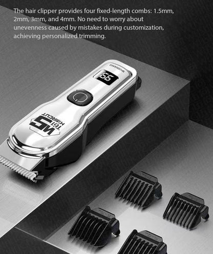 Silver Professional Cordless Hair Clippers - USB Rechargeable Trimmer with LED Display for Barbers & Home Grooming - Image 2