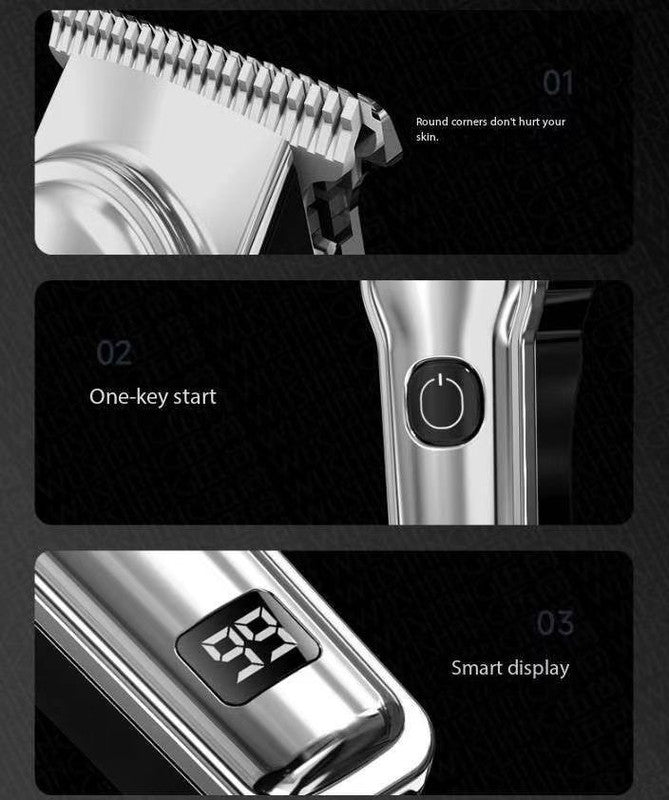 Silver Professional Cordless Hair Clippers - USB Rechargeable Trimmer with LED Display for Barbers & Home Grooming - Image 3