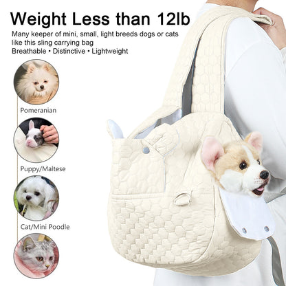 Khaki Hands-Free Quilted Pet Carrier Sling - Soft & Comfortable Front Pack for Small Dogs and Cats - Image 3