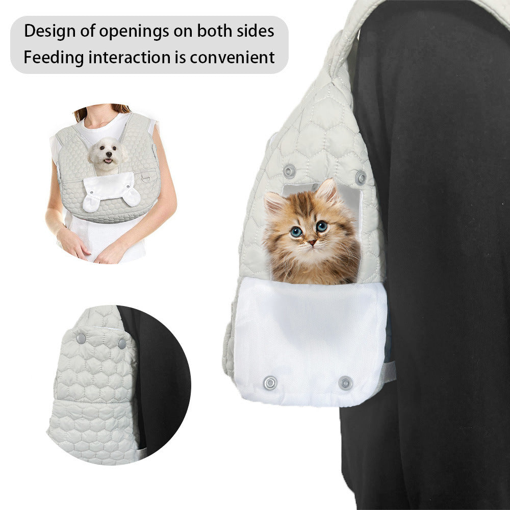Khaki Hands-Free Quilted Pet Carrier Sling - Soft & Comfortable Front Pack for Small Dogs and Cats - Image 5