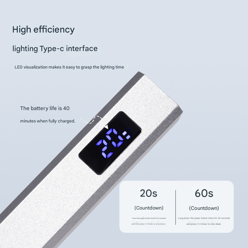 Silver Handheld UV LED Nail Curing Pen - Portable USB-C Rechargeable Light for Fast-Drying Gel Polish & Nail Art - Image 2
