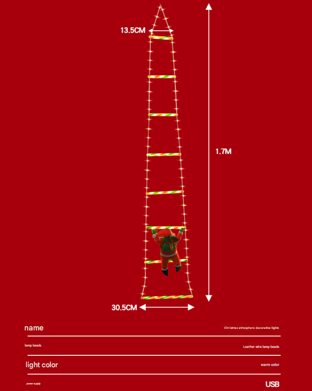 Festive Climbing Santa LED Ladder Light - USB Powered Outdoor Christmas Hanging Decoration with Remote(1.7m) - Image 7