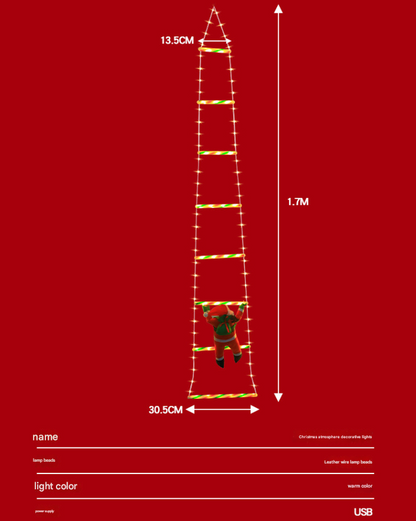 Festive Climbing Santa LED Ladder Light - USB Powered Outdoor Christmas Hanging Decoration with Remote(1.7m) - Image 7